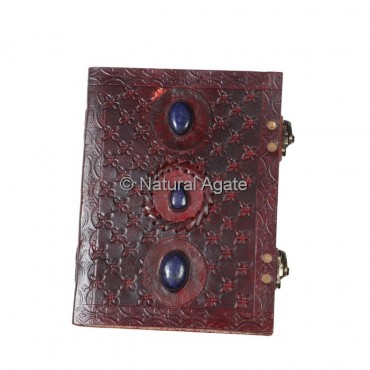 Printed Red Leather Journals with Lapis Lazuli Stones