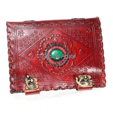 Printed Red Leather Journals with Malachite Stone