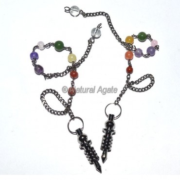 Tiny Black Copper Metal Pendulums with Chakra Chain