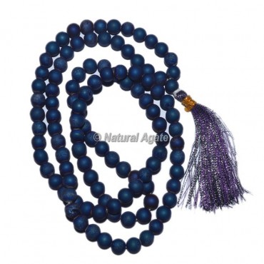 Matte Peacock Agate Druzy Mala