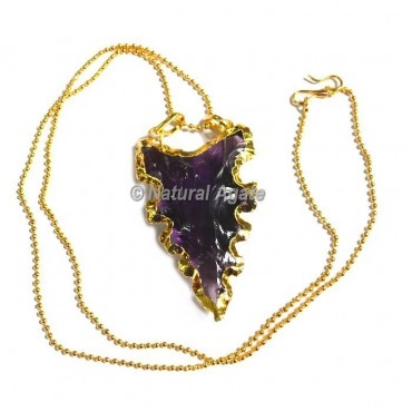 Violet Glass Serrated Edge Arrowhead Necklace