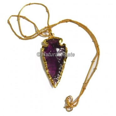 violet Glass Cazin Type Arrowhead Necklace