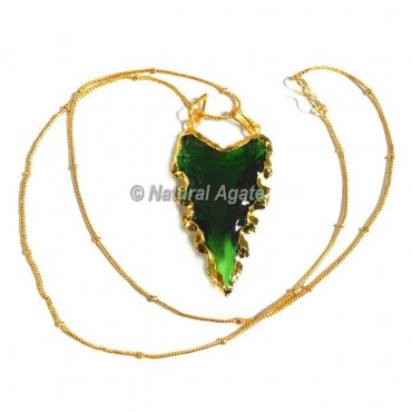 Green  Glass Serrated Edge Arrowhead Necklace