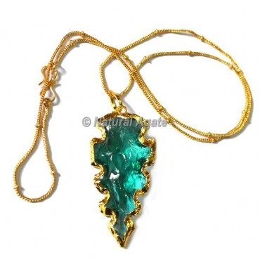 Blue Glass Serrated Edge Arrowhead Necklace