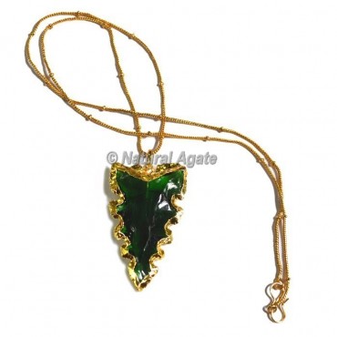 Green Glass Electroplated Arrowhead Necklace