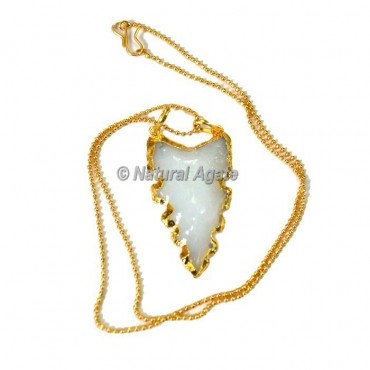 White Glass Serrated Edge Arrowhead Necklace