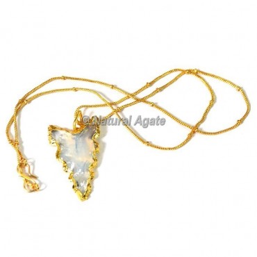 White Glass Electroplated Arrowhead Necklace