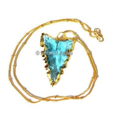 Light Blue Glass Serrated Edge  Arrowhead Necklace