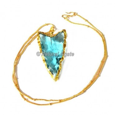 Light Blue Glass  Collateral With Median Ridge  Arrowhead Necklace