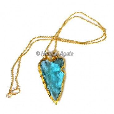 Light Blue Glass Oblique Transverse  Arrowhead Necklace