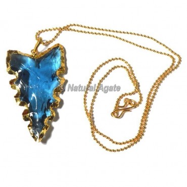 Aqua Glass Serrated Edge  Arrowhead Necklace