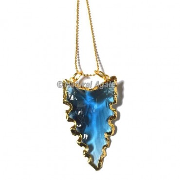 Aqua Glass Electroplated  Arrowhead Necklace