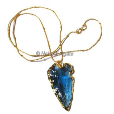 Aqua Glass Oblique Transverse  Arrowhead Necklace