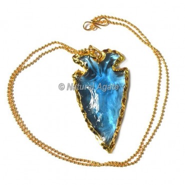 Aqua Glass Random Flaking  Arrowhead Necklace