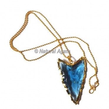 Aqua Glass Horizontal Transverse  Arrowhead Necklace