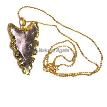 Pink Glass Serrated Edge  Arrowhead Necklace