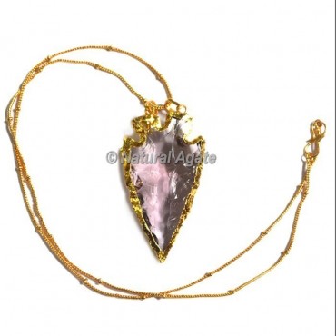 Pink Glass Cazin Type  Arrowhead Necklace