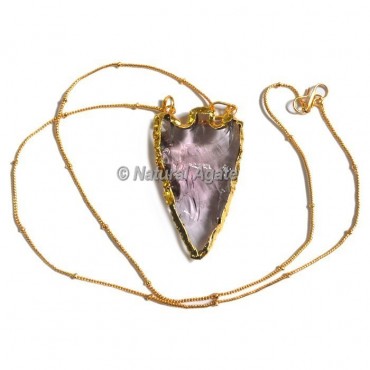 Pink Glass Oblique Transverse  Arrowhead Necklace