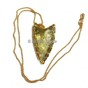 Yellow Glass Collateral With Median Ridge  Arrowhead Necklace