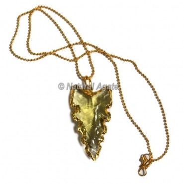 Yellow Glass Serrated Edge  Arrowhead Necklace