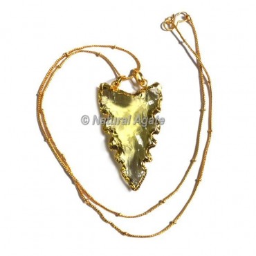 Yellow Glass Electroplated  Arrowhead Necklace