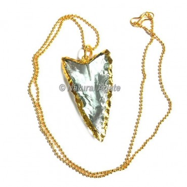 Light Aqua Glass Collateral With Median Ridge Arrowhead Necklace