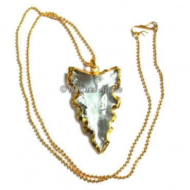 Light Aqua Glass Electroplated  Arrowhead Necklace