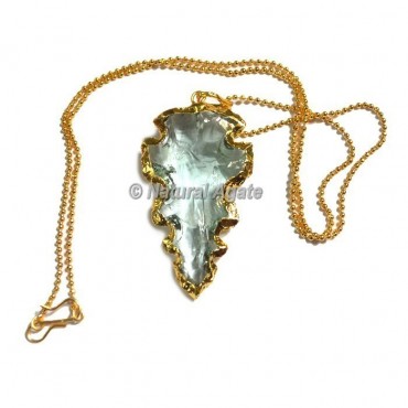 Light Aqua Glass Cruguel Type  Arrowhead Necklace