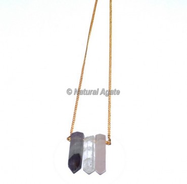 Quartz Pencil Pendants With Golden Chain