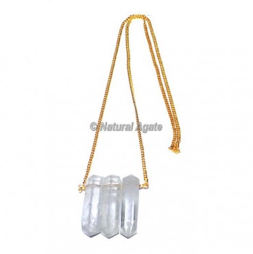 Crystal Quartz Pencil Pendants With Golden Chain