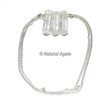 Crystal Quartz Pencil Pendants With Silver Chain