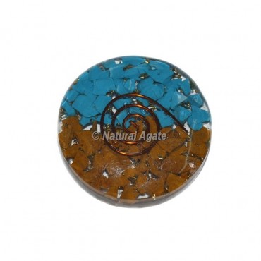 Yellow Jasper & Turquoise Stones Orgonite Disc Cab