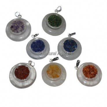 Crystal Quartz With Orgonite Chakra Pendants Set