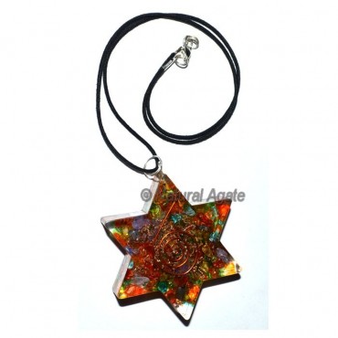 Orgone Seven Chakra Star Pendants with Leather Cod