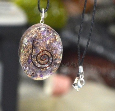 Orgone Amethyst Oval Shape Pendants With Leather C