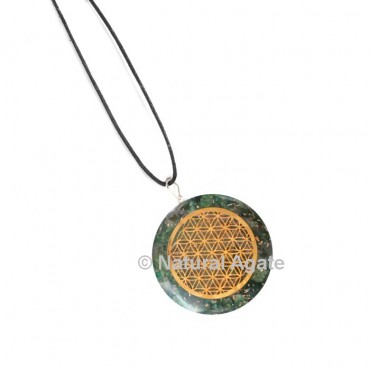 Green Jade with Engraved Flower Of Life Orgone Pendant