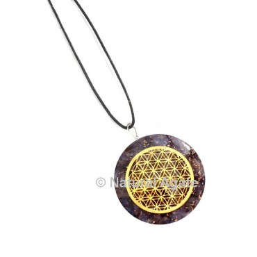 Amethyst with Engraved Flower Of Life Orgone Pendant
