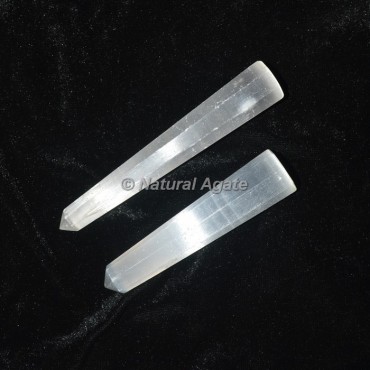 Selenite Faceted Obelisk Points