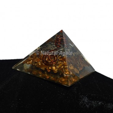 Tiger Eye With Crystal Pencil Orgonite Pyramid