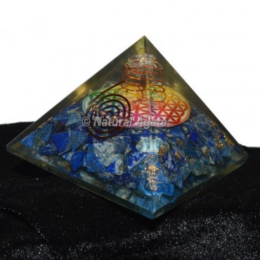 Lapis Lazuli With Flower Of Life Orgonite Pyramid