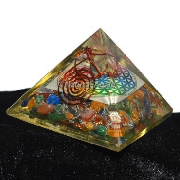 Crystal Chakra Orgonite Pyramid with Flower Of Life