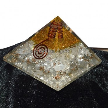 Crystal Quartz With golden Brass Orgone Pyramid