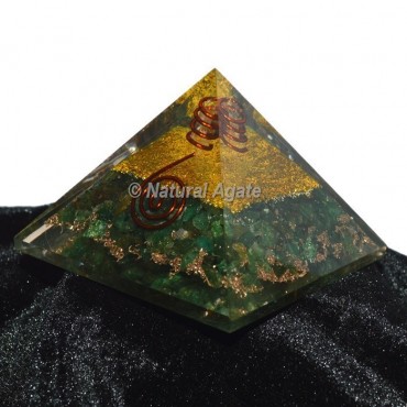 Green Jade With Golden Brass Orgone Pyramid