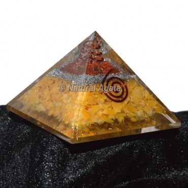 Golden Quartz With Copper-Silver Brass Orgone Pyramid