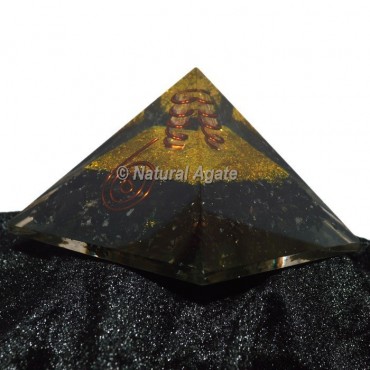 Black Tourmaline With Gold Brass Orgone Pyramid