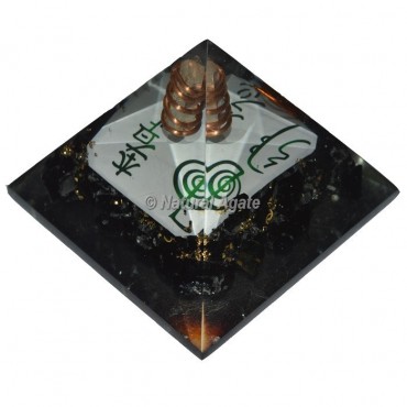 Black Tourmaline With Reiki Symbol Orgonite Pyramid