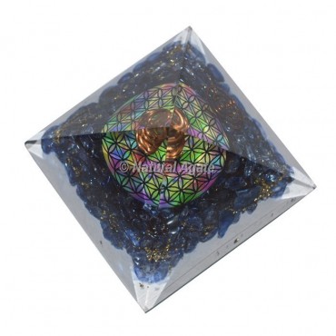 Dyed Lapis With Flower Of Life Orgone Pyramid