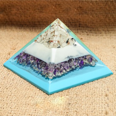 Blue and White Flame with Amethyst and Moonstone Orgonite Pyramid