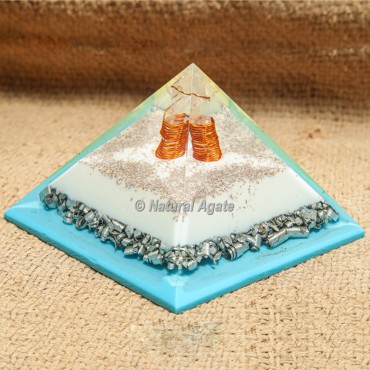 Blue and White Flame with Silver Dust Orgonite Protection Pyramid