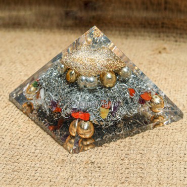 Orgonite Protection Pyramid with Silver Dusts and Beads